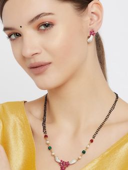 Estele - Gold Plated CZ Classic Floret Designer Mangalsutra Necklace for Women (Set of 2)