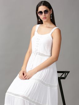 SHOWOFF - Womens Shoulder Straps Maxi White Solid Dress