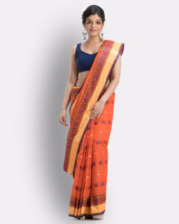 Angoshobha - Orange Woven Design Pure Cotton Handwoven Taant Saree