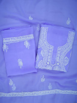 PARAMOUNT CHIKAN - Women Hand Embroidered Chikankari Lavender Unstitched Dress Material (Set of 3)