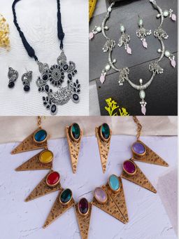 GRIIHAM - Women Multi-Color 3 Necklaces with 3 Pair Of Earrings