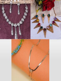 GRIIHAM - Women Multi-Color 3 Necklaces with 2 Pair Of Earrings