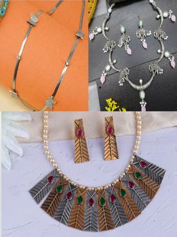 GRIIHAM - Women Multi-Color 3 Necklaces with 2 Pair Of Earrings