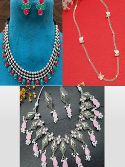 GRIIHAM - Women Multi-Color 3 Necklaces with 2 Pair Of Earrings
