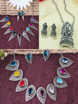 GRIIHAM - Women Multi-Color 3 Necklaces with 3 Pair Of Earrings