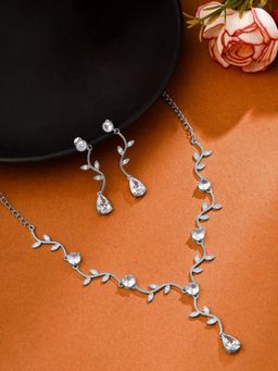 Yellow Chimes - White Stone Cubic Zircon Silver Diamond Jewellery Set