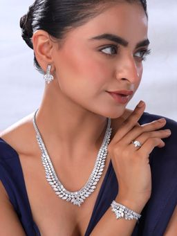 Yellow Chimes - White Stone Cubic Zircon Silver Diamond Jewellery Set