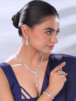 Yellow Chimes - White Stone Cubic Zircon Silver Diamond Jewellery Set