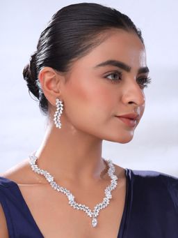 Yellow Chimes - White Stone Cubic Zircon Silver Diamond Jewellery Set