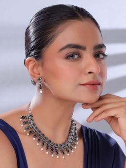 Yellow Chimes - Black Stone Studded Oxidised Silver Jewellery Set