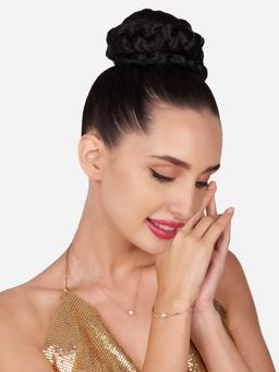 Zaveri Pearls - White Rose Gold Tone Cubic Zirconia Pendant with Chain Bracelet Set