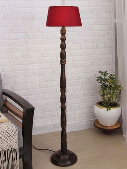 Homesake - Eclipse Black Wood Floor Lamp Red Shade