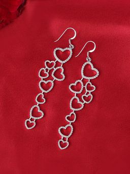 Ornate Jewels - 925 Silver White American Diamond Hearts Dangle Earring For Women & Girls