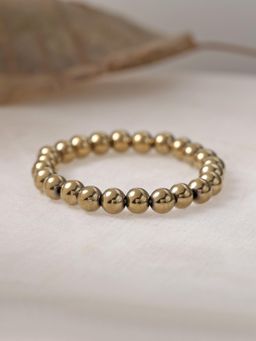 Ornate Jewels - Unisex Round Pyrite Beads Stretchable Bracelet