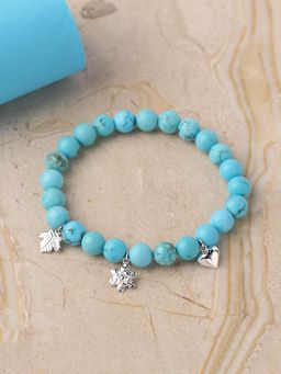 Ornate Jewels - Unisex 925 Silver Rhodium Plated Composite Beads Stretchable Bracelet