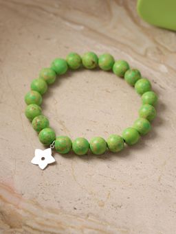 Ornate Jewels - Unisex 925 Silver Rhodium Plated Green Copper Beads Stretchable Bracelet