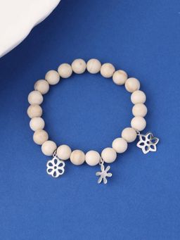 Ornate Jewels - Unisex 925 Silver Rhodium Plated Riverstone Beads Stretchable Bracelet