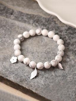 Ornate Jewels - Unisex 925 Silver Rhodium Plated White Howlite Beads Stretchable Bracelet