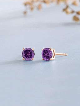 Ornate Jewels - 925 Silver 18K Rose Gold 1 Carat Purple Amethyst Stud Earrings for Women & Girls