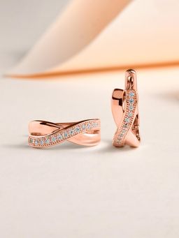 Ornate Jewels - 925 Silver 18K Rose Gold American Diamond Bali Hoop Earring For Women And Girls