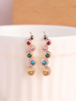 Ornate Jewels - 925 Silver 18K Rose Gold Multi Stone Lollipop Dangle Earring For Women And Girls