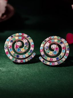 Ornate Jewels - 925 Silver 18K Rose Gold Multi Stone Pops Color Lollipop Stud Earring for Women & Girls