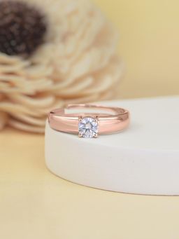 Ornate Jewels - 925 Silver 18K Rose Gold 1.5 Carat American Diamond Adjustable Ring For Men And Boys