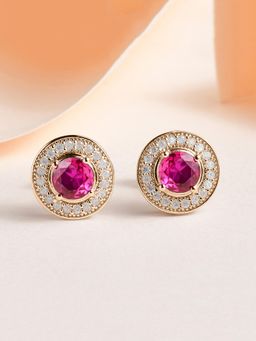 Ornate Jewels - 925 Silver 18K Gold Plated Red Ruby Halo Stud Earring for Women & Girls