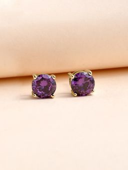 Ornate Jewels - 925 Silver 18K Gold Plated 2 Carat Amethyst Stud Earring for Women & Girls