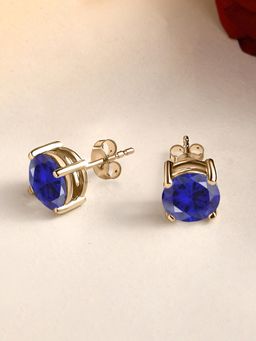 Ornate Jewels - 925 Silver 18K Gold Plated 2 Carat Blue Sapphire Stud Earring for Women & Girls
