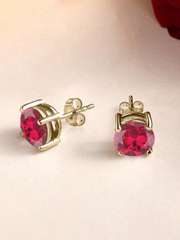 Ornate Jewels - 925 Silver 18K Gold Plated 2 Carat Round Red Ruby Stud Earring for Women & Girls