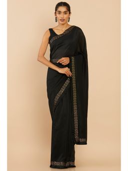 Soch - Women Black Silk Solid & Plain Saree with Unstitched Blouse