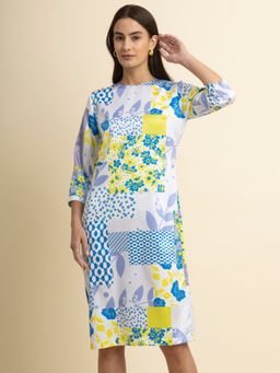 FableStreet - Abstract Print Shift Dress - Multicolour