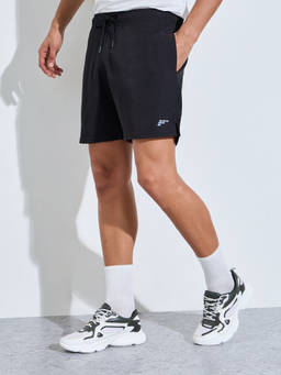 Styli - Men Black Reflector Slit Regular Fit Running Shorts with Drawstring Waist
