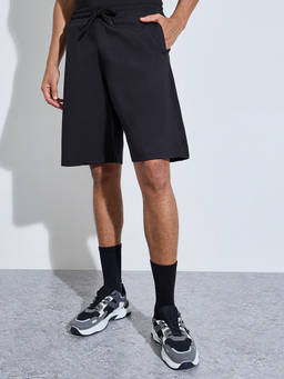 Styli - Men Black Solid Regular Fit Active Shorts with Drawstring Waist