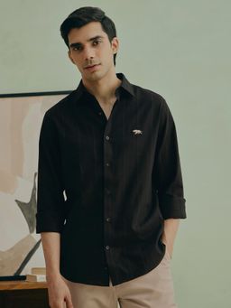 Andamen - Black Cotton Embroidered Regular Fit Shirt