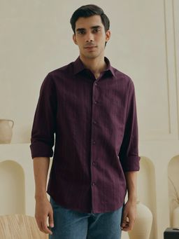 Andamen - Burgundy Men Cotton Embroidered Regular Fit Shirt