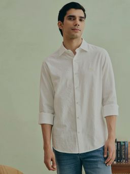 Andamen - White Cotton Embroidered Regular Fit Shirt