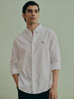 Andamen - White Men Cotton Embroidered Regular Fit Shirt