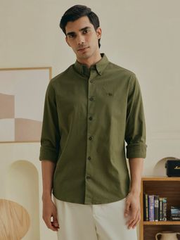 Andamen - Olive Men Cotton Stretch Solid Regular Fit Shirt