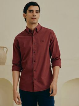 Andamen - Red Men Cotton Stretch Embroidered Regular Fit Shirt