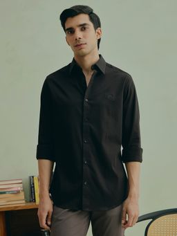 Andamen - Black Men Cotton Stretch Embroidered Regular Fit Shirt