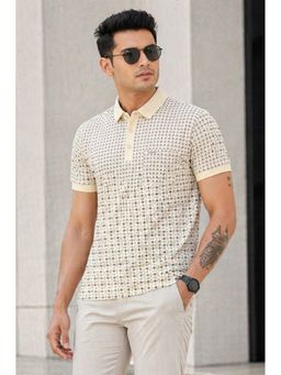 Parcel Yard - Mens Cream Regular Half Sleeve Polo Neck T-Shirt
