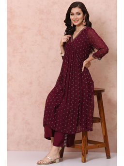 Rangriti - Purple Polyester Printed Kurta With Palazzo (Set of 2)