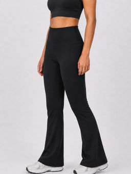 DELAN - Women Black High-Rise Flared Track Pants with Back Pocket