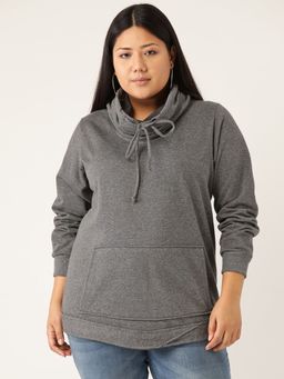 theRebelinme - Plus Size Womens Charcoal Grey Solid Color Kangaroo Pocket Sweatshirt