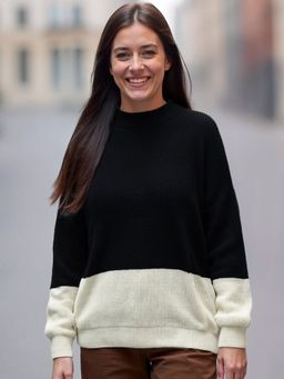 Bewakoof - Women's Black & Gradenia Super Loose Fit Sweater