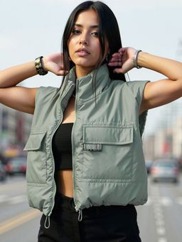 Bewakoof - Women's Green Oversized Gilet Jacket