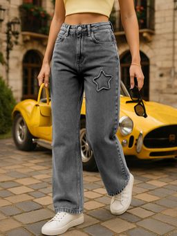 Bewakoof - Women's Black Washed Straight Fit Distressed Jeans