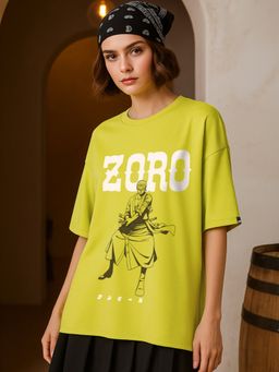 Bewakoof - Heavy Duty 1.0 One Piece Women's Cress Green Zoro Graphic Printed Oversized T-shirt